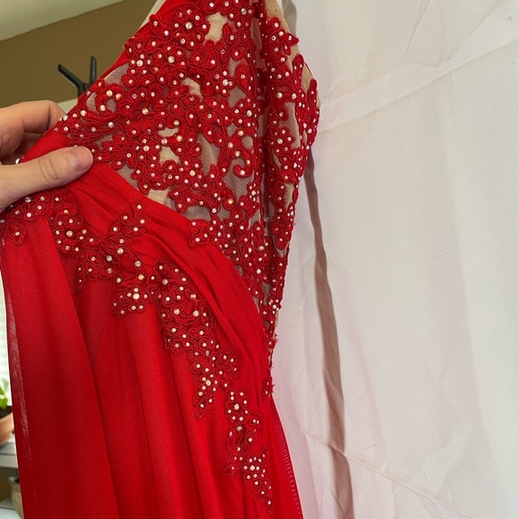 Red dress long Elegant Red Strapless Evening Gown size 6 womens beads lace - Picture 5 of 15